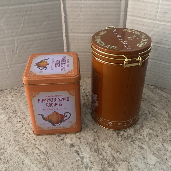2 empty fall pumpkin spice tins. Great for autumn as decor or storage. - Picture 2 of 9